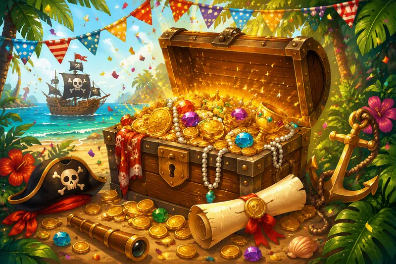 Een jonge piraat met een schatkaart bij een piratenschip