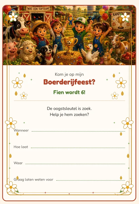 De uitnodiging van de Boerderijavontuur