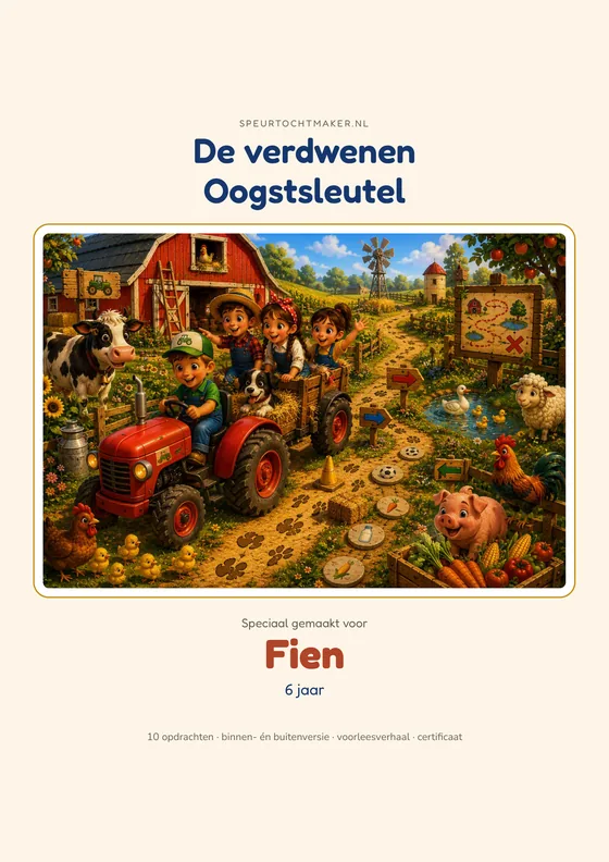 Het voorblad van de Boerderijavontuur, met de naam van het kind erop