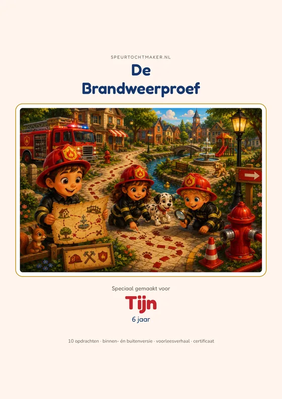 Het voorblad van de Brandweerproef, met de naam van het kind erop
