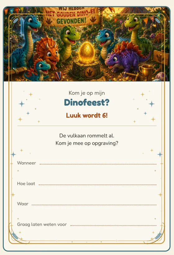 De uitnodiging van de Dino-ei Expeditie