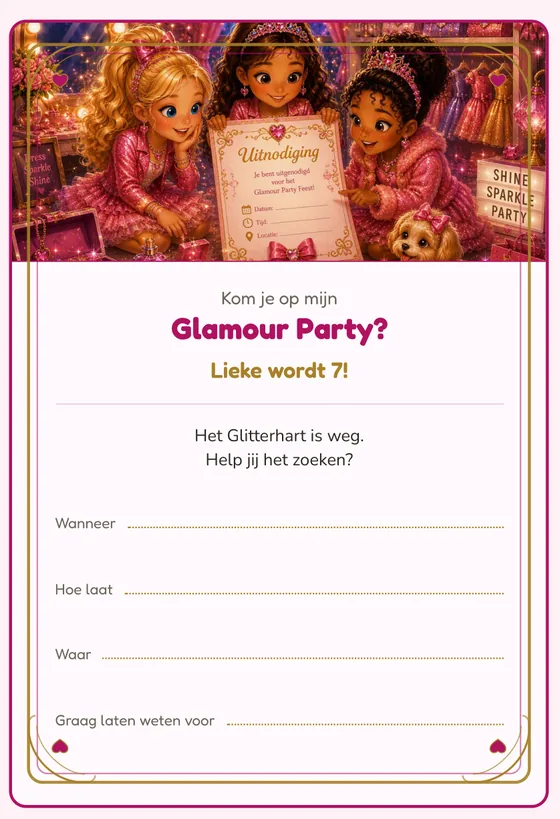 De uitnodiging van de Glamour Party