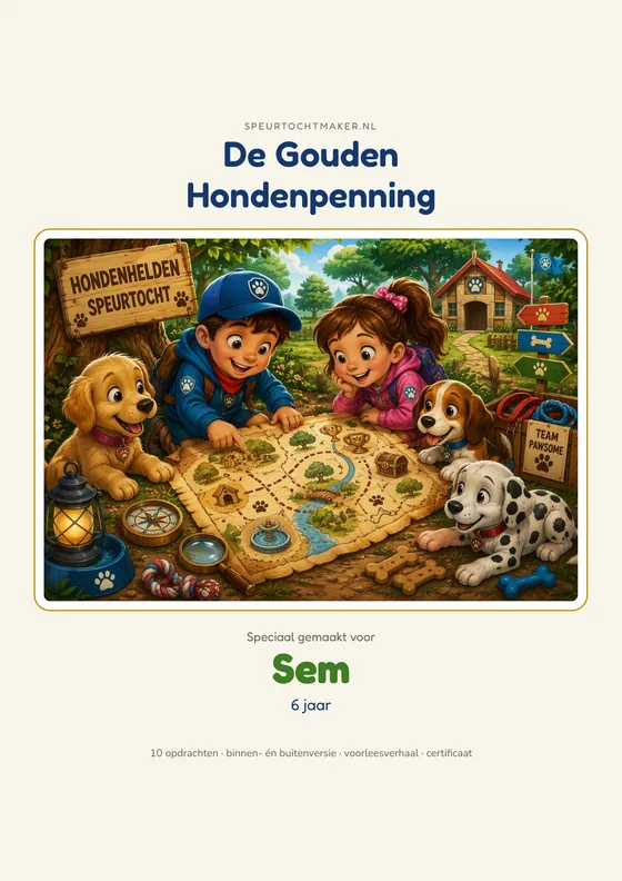 Het voorblad van de Hondenhelden, met de naam van het kind erop