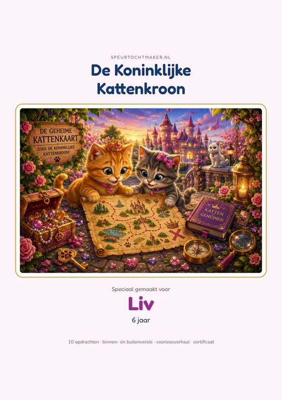 Het voorblad van de Kattenschat, met de naam van het kind erop