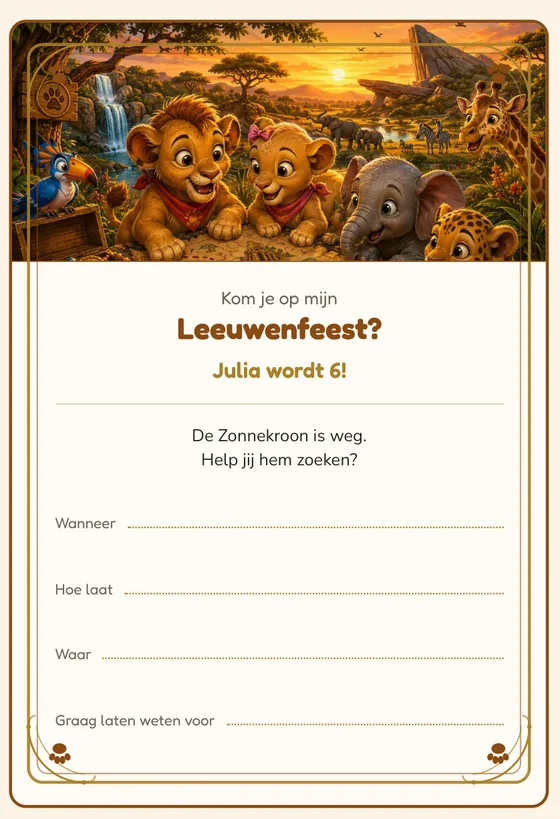 De uitnodiging van de Leeuwenwelpen