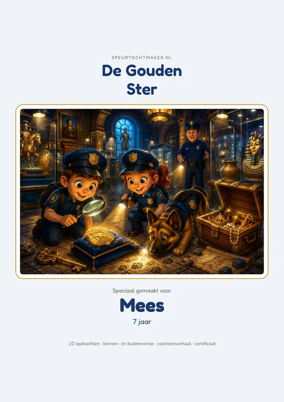 Het voorblad van de Politieteam, met de naam van het kind erop