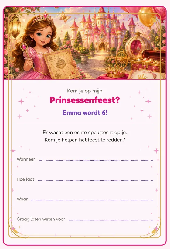 De uitnodiging van de Prinsessenavontuur