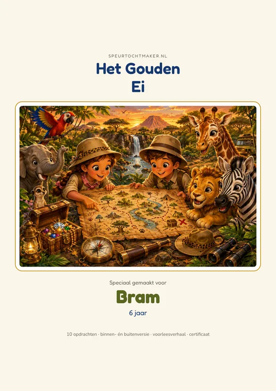 Het voorblad van de Safari-expeditie, met de naam van het kind erop