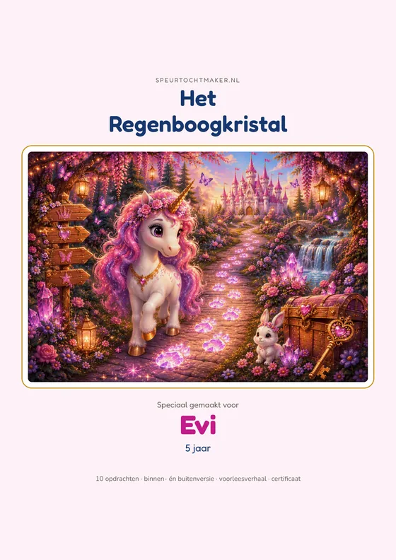 Het voorblad van de Eenhoornbos, met de naam van het kind erop
