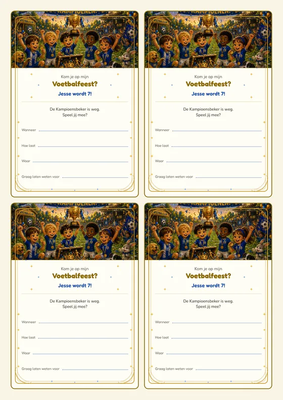 Een vel met vier uitnodigingen voor de Voetbalmissie