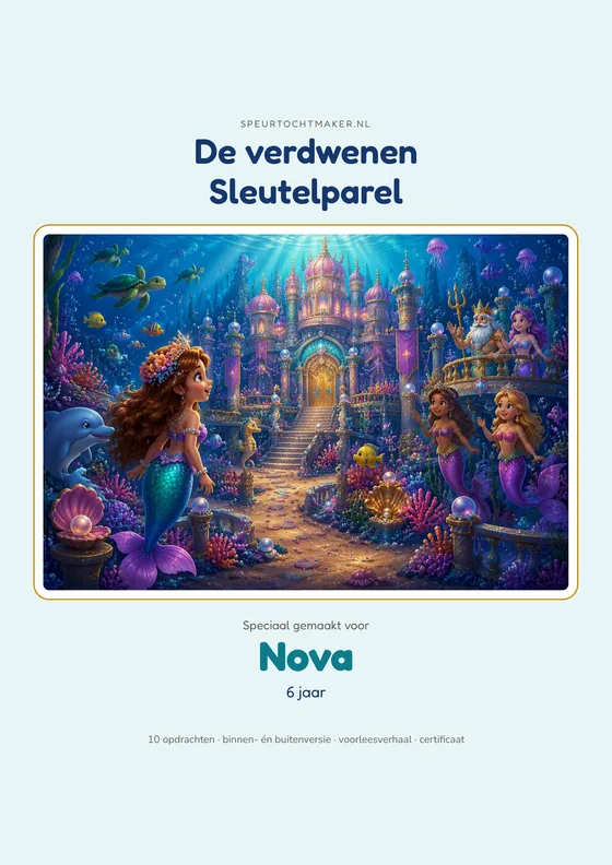 Het voorblad van de Zeemeerminnenbaai, met de naam van het kind erop